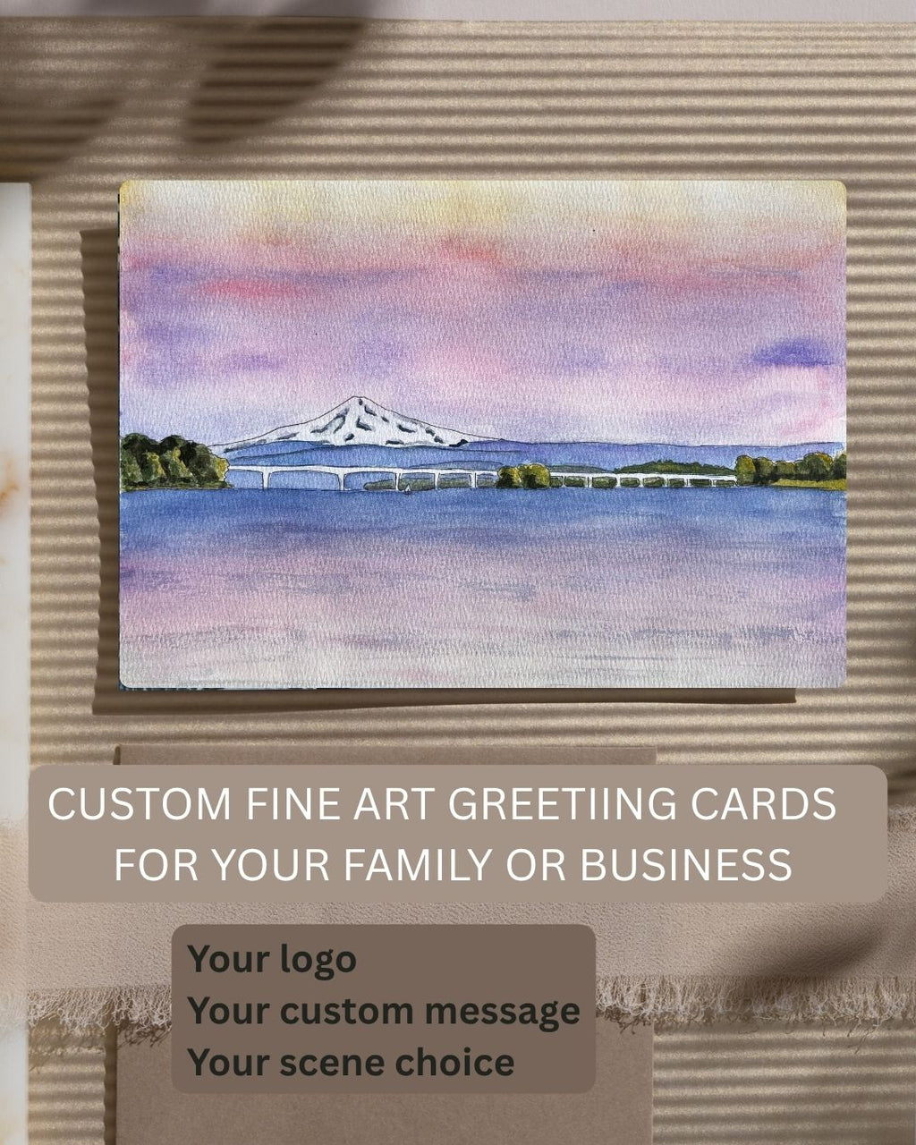 Hood Hues custom greeting card sample with logo and message options