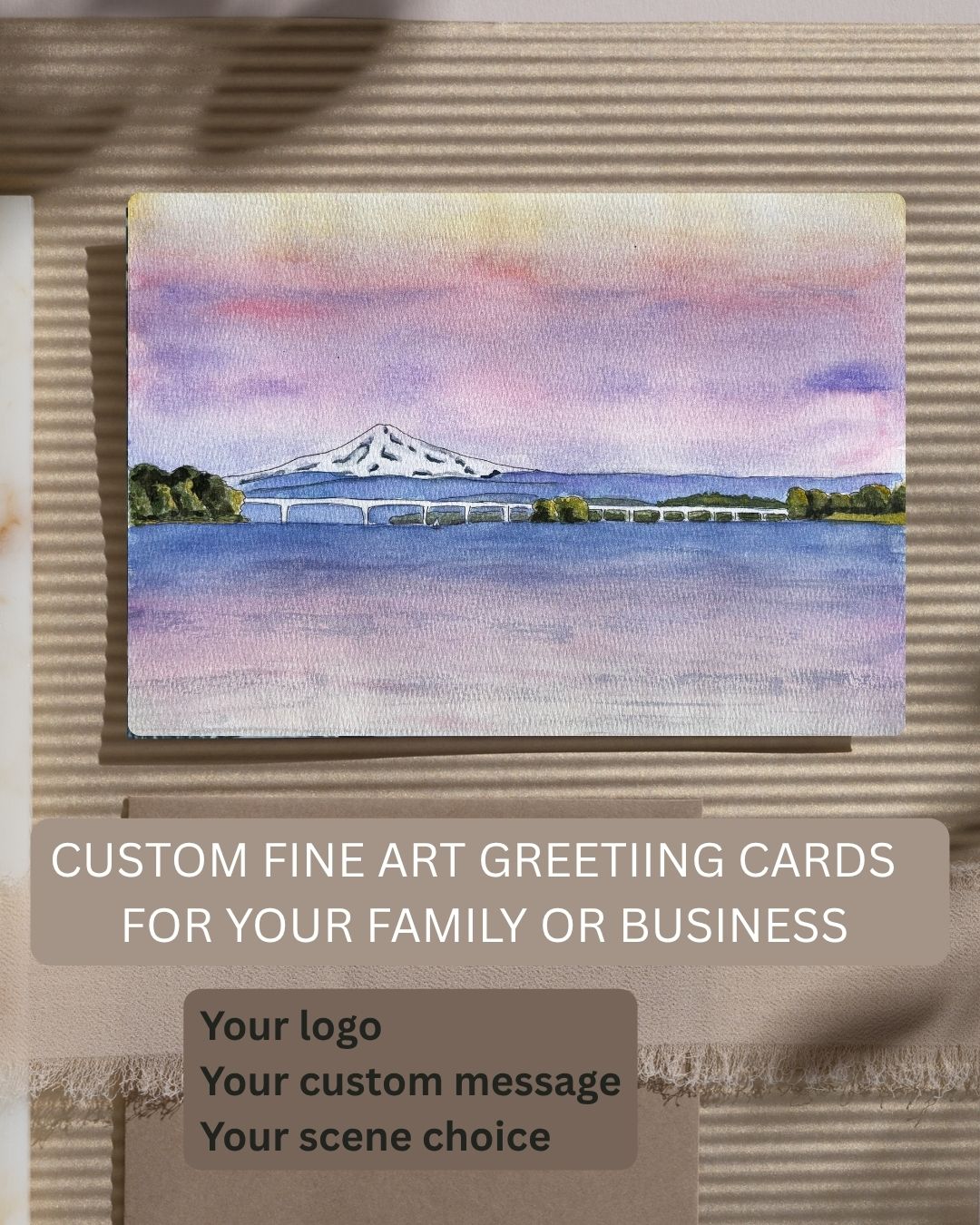 Hood Hues custom greeting card sample with logo and message options