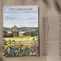 Fort in Bloom greeting card featuring Fort Vancouver and flowers