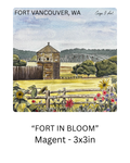Fort in Bloom art magnet featuring Fort Vancouver and colorful flowers