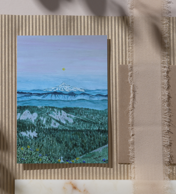 Moon Over The Mountain - Mt. Hood, OR | Greeting Card