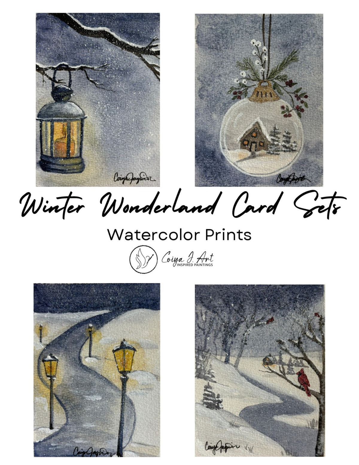 Winter Wonderland Card Set of 4 watercolor greeting cards